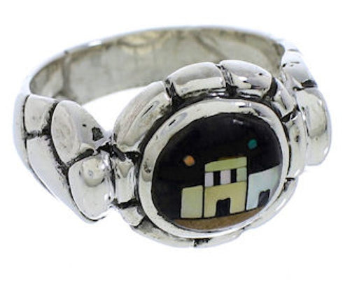 Native American Design Multicolor Silver Ring Size 7-1/4 WX39714