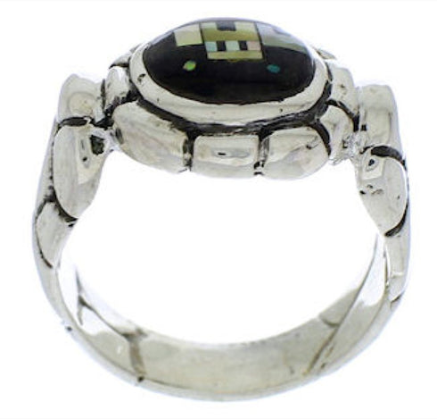 Native American Design Multicolor Silver Ring Size 7-1/4 WX39714