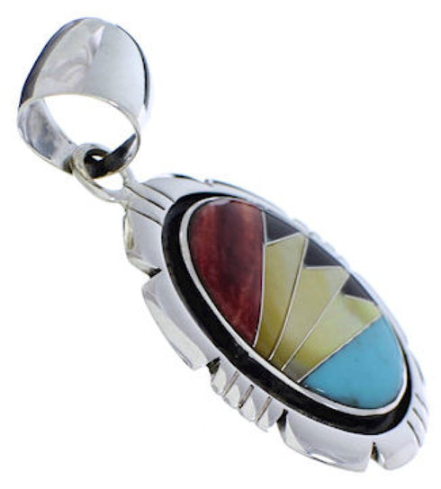 Multicolor Inlay Southwestern Silver Pendant PX30426