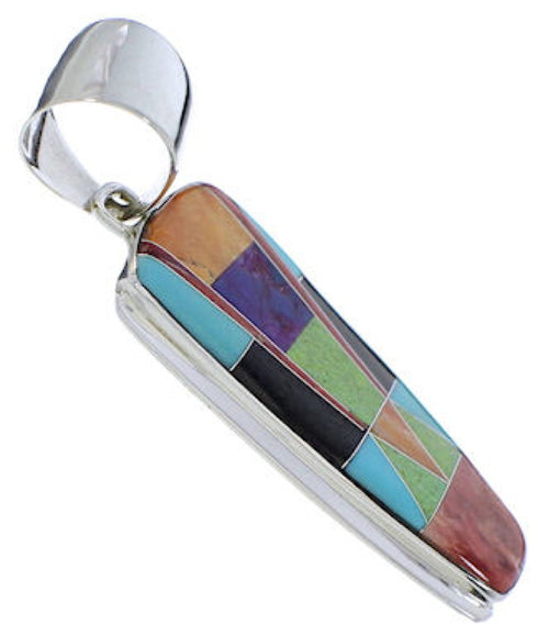 Sterling Silver Southwestern Jewelry Multicolor Inlay Pendant PX30574