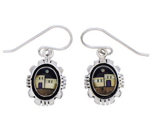 Multicolor And Silver Native American Village Design Earrings EX32322