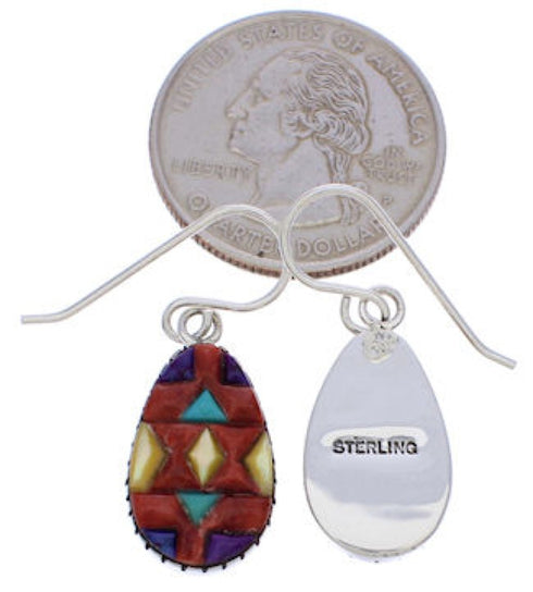 Southwest Multicolor Inlay And Silver Earrings EX32352