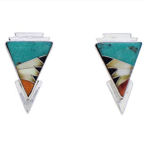 Genuine Sterling Silver Multicolor Inlay Earrings EX32461
