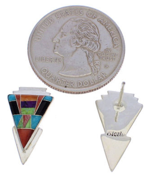 Sterling Silver Southwest Multicolor Inlay Earrings EX32462