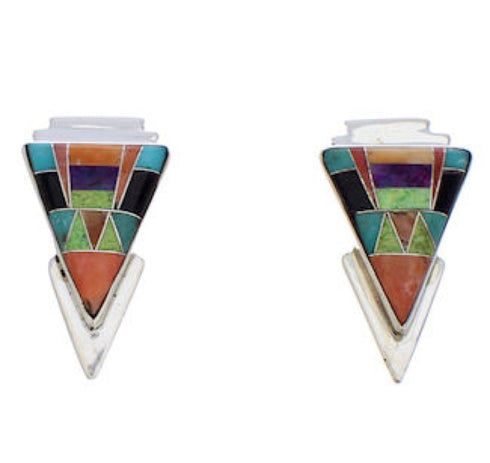 Southwestern Multicolor Inlay Silver Earrings EX32463