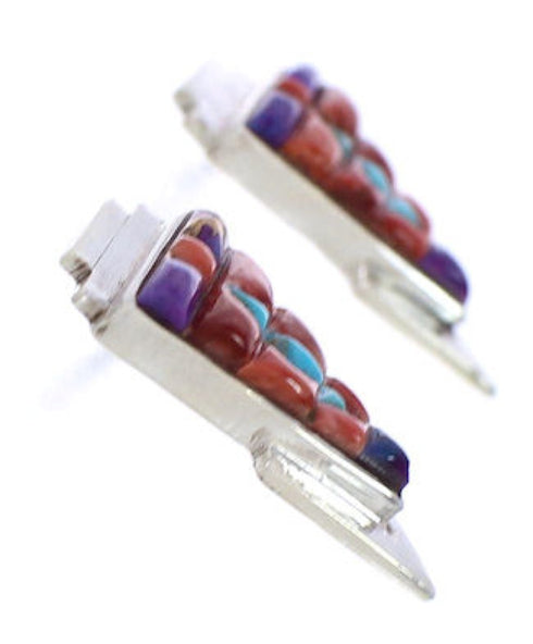 Multicolor Inlay Southwestern Silver Earrings EX32464