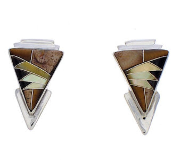 Tiger Eye And Multicolor Inlay Silver Earrings EX32466