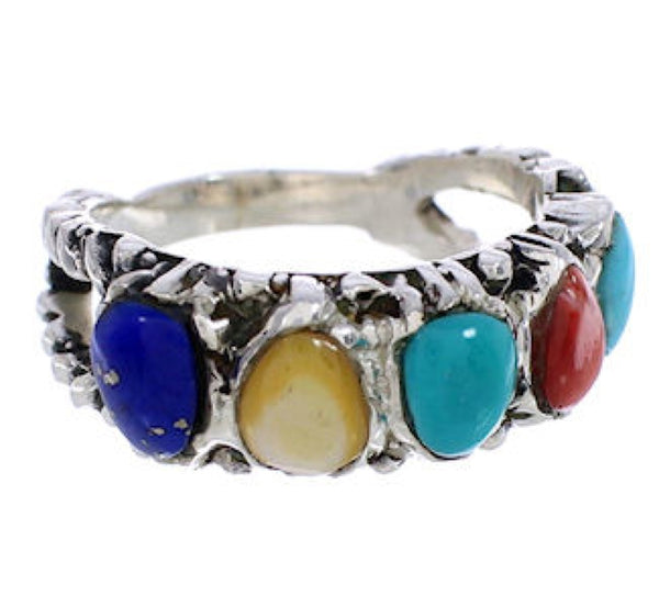 Silver Southwestern Multicolor Ring Size 6-1/4 WX34842