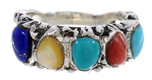 Silver Southwestern Multicolor Ring Size 6-1/4 WX34842