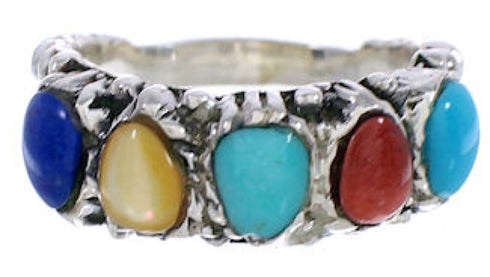 Southwest Sterling Silver Multicolor Jewelry Ring Size 7-1/4 WX34861