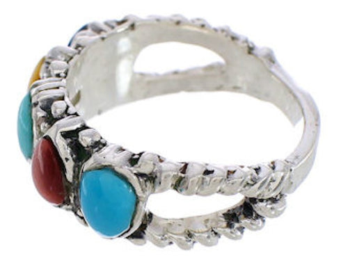 Southwest Sterling Silver Multicolor Jewelry Ring Size 7-1/4 WX34861