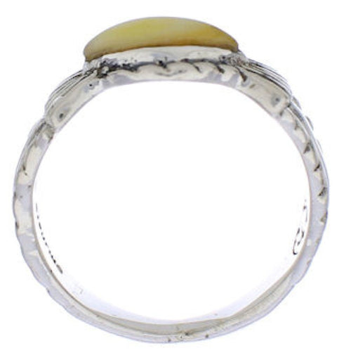 Authentic Silver Yellow Mother Of Pearl Ring Size 8-3/4 WX35243