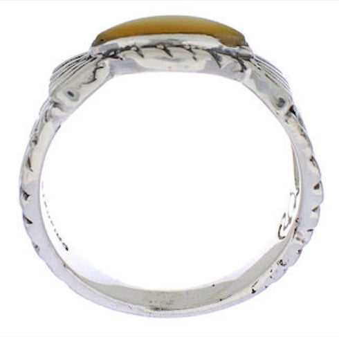 Southwestern Silver Yellow Mother Of Pearl Ring Size 6 WX35274