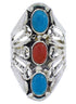 Turquoise And Coral Sterling Silver Ring Size 5-3/4 UX32885