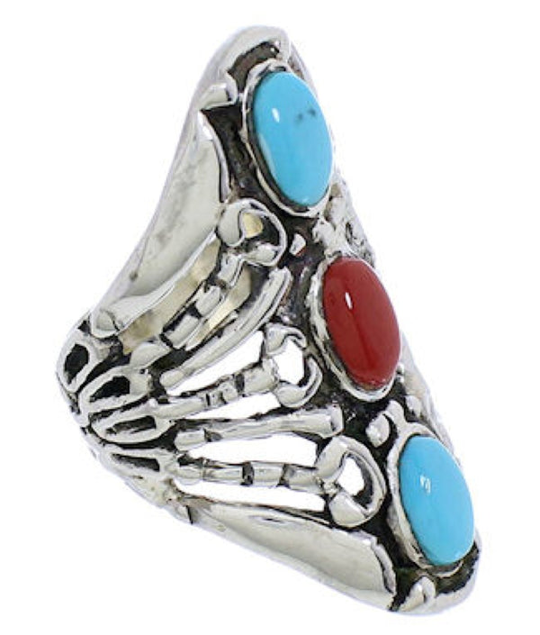 Turquoise Coral Sterling Silver Southwestern Ring Size 4-1/2 UX32892