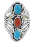 Coral Turquoise Sterling Silver Ring Size 6-1/2 UX32919