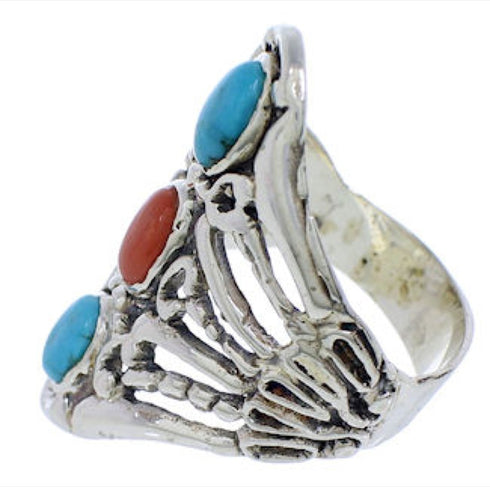 Coral Turquoise Sterling Silver Ring Size 6-1/2 UX32919