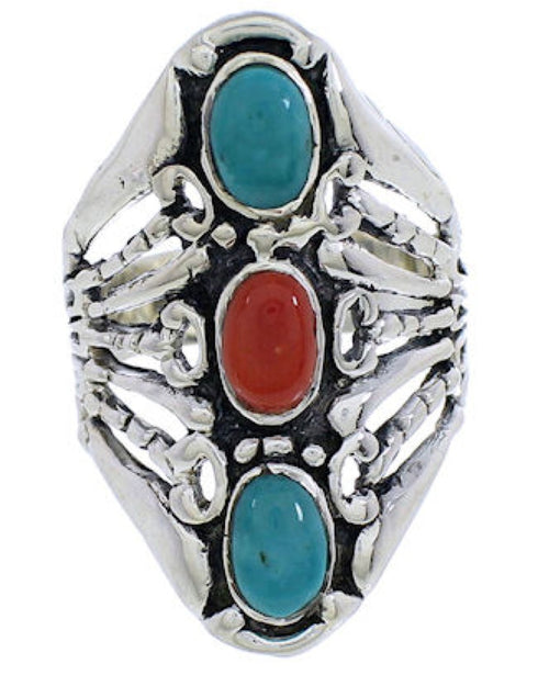 Sterling Silver Turquoise Coral Southwest Ring Size 5-1/2 UX32974