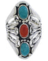 Sterling Silver Turquoise Coral Southwest Ring Size 5-1/2 UX32974