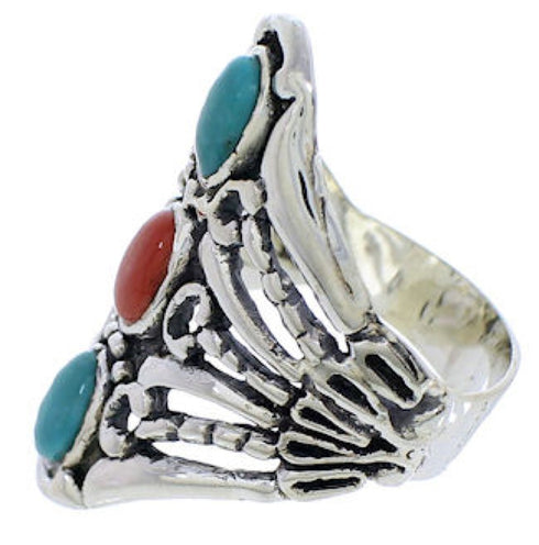 Sterling Silver Turquoise Coral Southwest Ring Size 5-1/2 UX32974