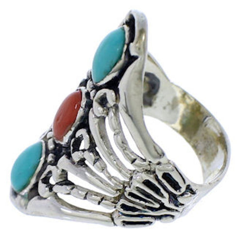 Turquoise Coral Jewelry Silver Southwest Ring Size 6-3/4 UX33010