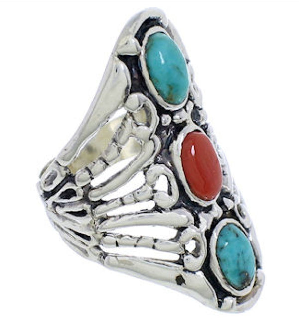 Turquoise Genuine Sterling Silver Coral Ring Size 5-3/4 UX33022