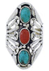 Turquoise Genuine Sterling Silver Coral Ring Size 5-3/4 UX33022