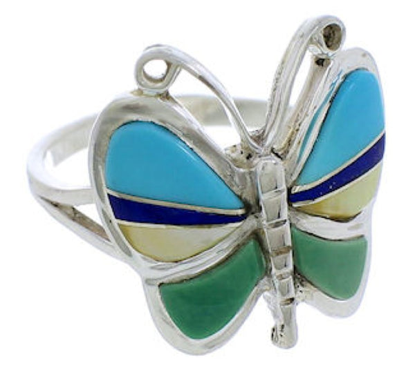 Genuine Sterling Silver Multicolor Butterfly Ring Size 6 UX33125