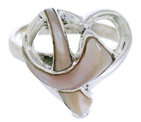 Pink Shell Heart Southwest Silver Ribbon Ring Size 6-3/4 UX33337