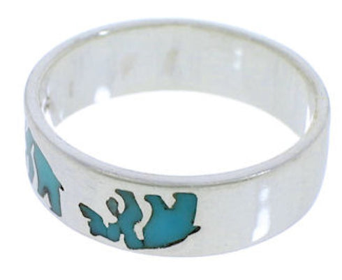Turquoise Inlay And Sterling Silver Bear Ring Band Size 6-3/4 UX32557