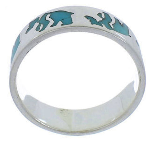 Turquoise Inlay And Sterling Silver Bear Ring Band Size 6-3/4 UX32557
