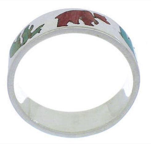 Multicolor Inlay And Sterling Silver Bear Ring Band Size 5-3/4 UX32587