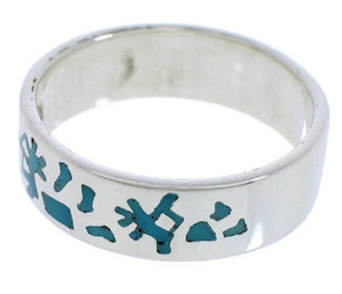 Turquoise Inlay And Silver Kokopelli Ring Band Size 7-1/4 UX32642