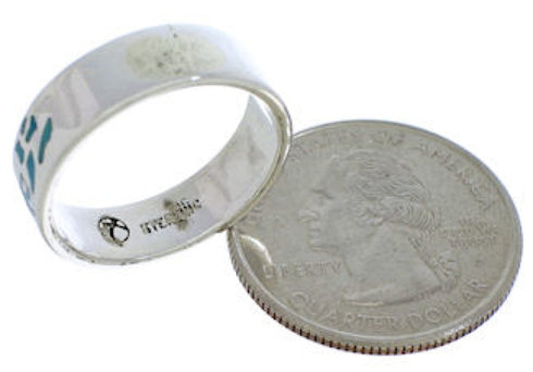 Turquoise Inlay And Silver Kokopelli Ring Band Size 7-1/4 UX32642