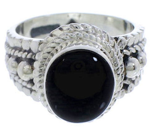 Jet And Authentic Sterling Silver Southwestern Ring Size 8-1/4 TX38882