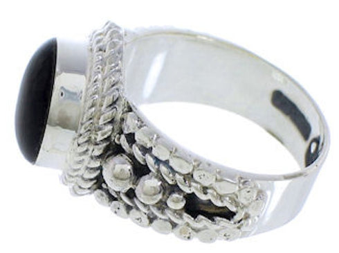Jet And Sterling Silver Southwestern Ring Size 8-1/2 TX38883