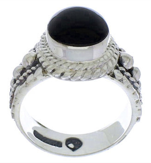 Jet And Authentic Sterling Silver Southwestern Ring Size 8-1/4 TX38882