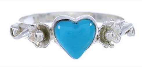 Southwestern Silver Turquoise Heart Flower Ring Size 5-3/4 UX34881