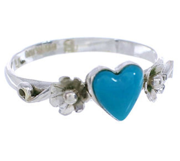 Genuine Sterling Silver Turquoise Heart Flower Ring Size 5-1/4 UX34891