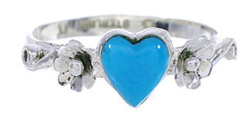 Genuine Sterling Silver Flower Heart Turquoise Ring Size 6-3/4 UX34909