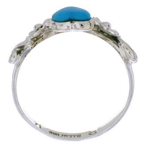 Genuine Sterling Silver Flower Heart Turquoise Ring Size 6-3/4 UX34909
