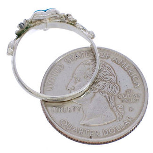 Genuine Sterling Silver Flower Heart Turquoise Ring Size 6-3/4 UX34909