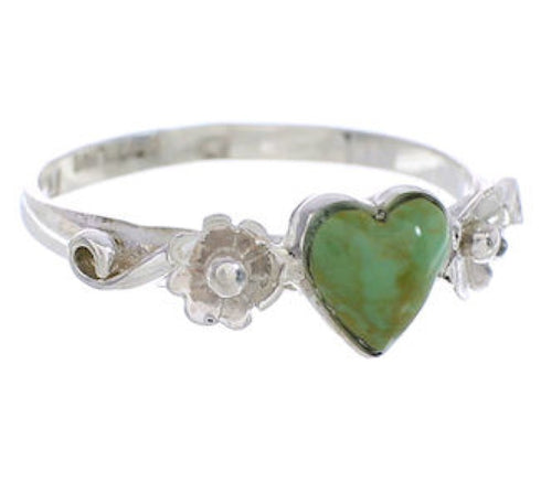 Silver And Turquoise Jewelry Heart Flower Ring Size 5-1/2 UX34977