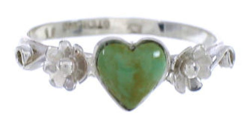 Silver And Turquoise Jewelry Heart Flower Ring Size 5-1/2 UX34977