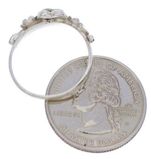 Silver And Turquoise Jewelry Heart Flower Ring Size 5-1/2 UX34977