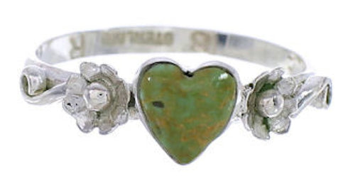 Southwestern Silver Turquoise Heart Flower Ring Size 6-3/4 UX34986