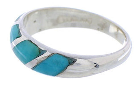 Authentic Sterling Silver Southwestern Turquoise Inlay Jewelry Ring Size 8-1/4 AX87749