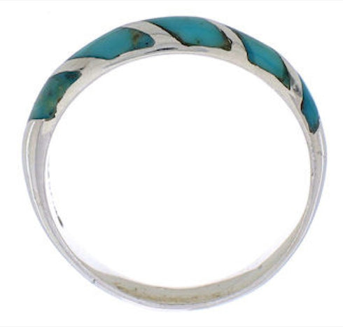 Southwest Sterling Silver Turquoise Inlay Ring Size 4-3/4 UX35038
