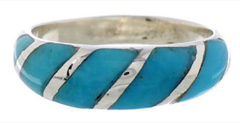 Southwestern Sterling Silver Turquoise Inlay Ring Size 8-1/4 UX35056