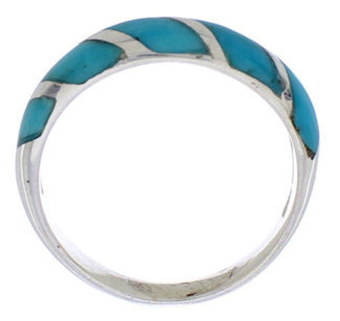 Southwestern Sterling Silver Turquoise Inlay Ring Size 8-1/4 UX35056